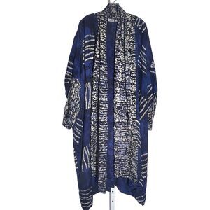 Kalidaz Batik Kimono Kaftan Womens Free Size Blue Rayon Open Front Hippie Boho